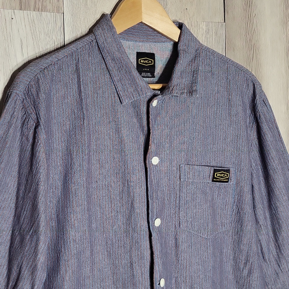RVCA Dayshift Mens Large Striped Button Up Shirt Preppy Casual - Picture 3 of 6
